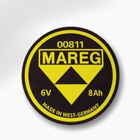 Mareg Battery Emblem - 8ah, Replica for 1950-'54